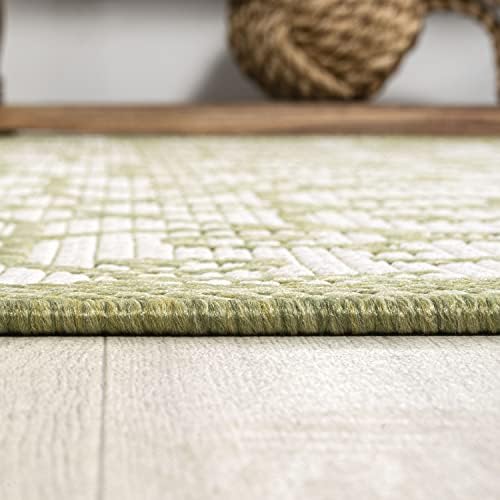 JONATHAN Y Vintage Filigree Indoor Outdoor Area Rug 3X5 Green/Cream, Madrid Textured Weave for Backyard, Patio, Porch, Easy-Cleaning, High Traffic, Pet-Friendly, Non-Shedding (SMB107H-3) - Image 6