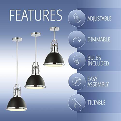 JONATHAN Y Homer Industrial Dome Pendant 10", Black/Chrome - Image 5