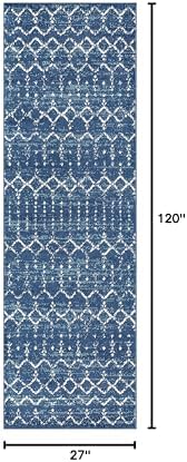 JONATHAN Y Boho Vintage Diamond Blue/White Runner Rug 2X10 ft, Moroccan Hype for Living Room, Bedroom, Kitchen, Office, Easy-Cleaning, High Traffic, Pet-Friendly, Non-Shedding (MOH101A-210) - Image 2