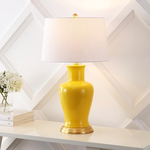 JONATHAN Y Julian Classic Ceramic Urn Metal LED Table Lamp 29", Yellow - Image 3