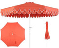 JONATHAN Y Tracy 9' Scalloped Market Patio Umbrella, Coral Red/White by JONATHANY