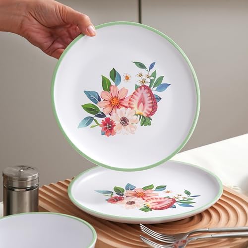 12-Piece Strawberry Melamine Dinnerware Set for 4, Floral Pattern - Image 4
