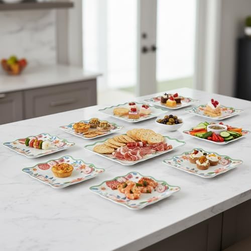 Melamine Appetizer Plates Set of 12, Strawberry Square and Rectangle Trays - Image 3