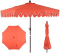 JONATHAN Y Tracy 9' Scalloped Market Patio Umbrella, Coral Red/Dark Brown by JONATHANY