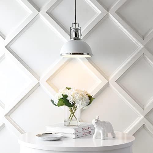JONATHAN Y Homer Industrial Dome Pendant 13", White/Chrome - Image 2