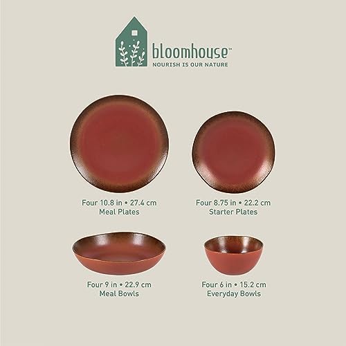 Bloomhouse - Two Time Oprah's Favorite Things Winner - Palermo Sun Double Bowl Stoneware Reactive Glaze Plates and Bowls Dinnerware Set - Paprika Red, Service for Four (16pcs) - Image 3