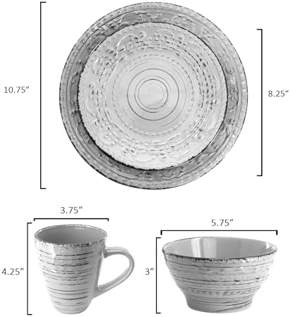 Elama Malibu Calcite 16-Piece Stoneware Embossed Pattern Reactive Glaze Light Gray Dinnerware Set, Tableware, Serveware Set (Calcite Gray) - Image 7