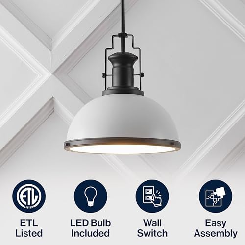 JONATHAN Y Homer Industrial Dome Pendant 13", White/Matte Black - Image 4