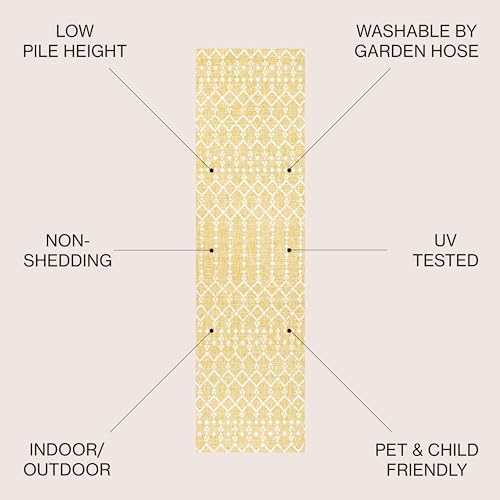 JONATHAN Y Moroccan Geometric Indoor Outdoor Runner Rug 2X10 Yellow/Cream, Ourika Textured Weave for Backyard, Patio, Porch, Easy-Cleaning, High Traffic, Pet-Friendly, Non-Shedding (SMB108G-210) - Image 2