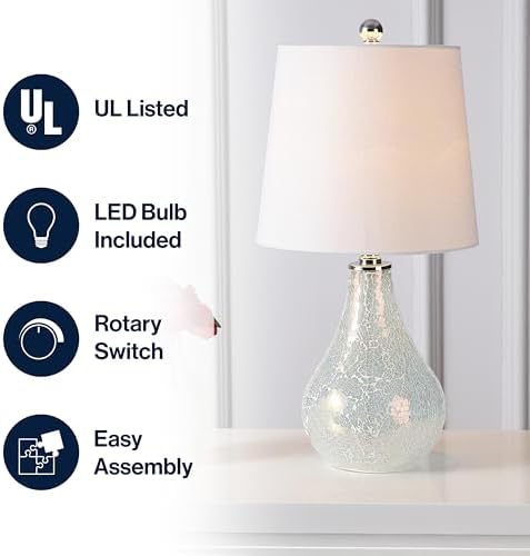 JONATHAN Y Mona Coastal Mini LED Table Lamp 20" Bedside, Mosaic White - Image 4