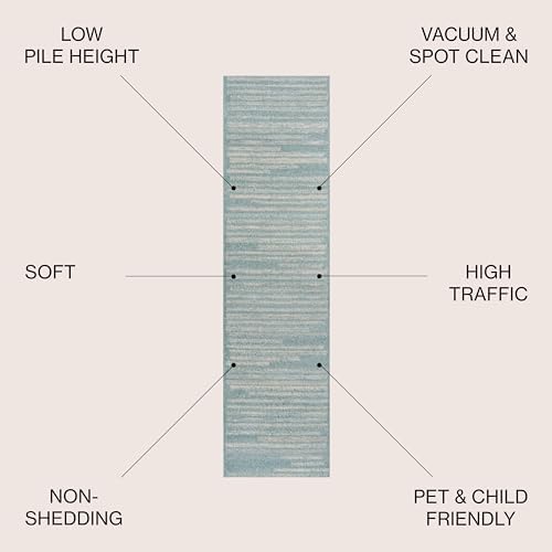JONATHAN Y Khalil Modern Berber Stripe Turquoise/Cream Runner Rug, 2x8, Contemporary, Bohemian, Easy-Cleaning for Living Room, Bedroom, Kitchen, Pet Friendly, Non-Shedding (MOH207D-28) - Image 3