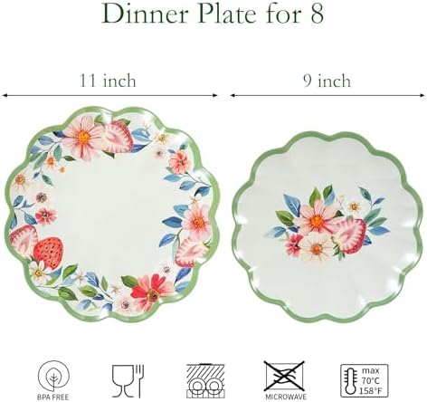 Strawberry Melamine Plates Set, Scalloped Edge Plate for Everyday Use - Image 2