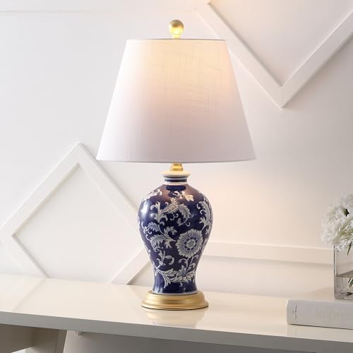 JONATHAN Y Grace 24" French Country Floral Urn Ceramic Lamp, Navy/White - Image 2