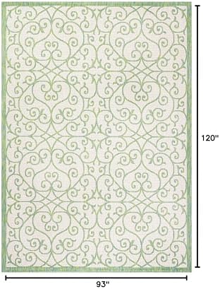 JONATHAN Y Vintage Filigree Indoor Outdoor Area Rug 8X10 Cream/Green, Madrid Textured Weave for Backyard, Patio, Porch, Easy-Cleaning, High Traffic, Pet-Friendly, Non-Shedding (SMB107J-8) - Image 2