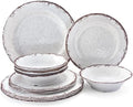 LEHAHA Vintage White Melamine Dinnerware set, 12 Piece Lightweight Dish Set by LEHAHA