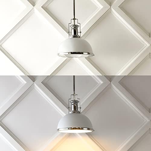 JONATHAN Y Homer Industrial Dome Pendant 13", White/Chrome - Image 5
