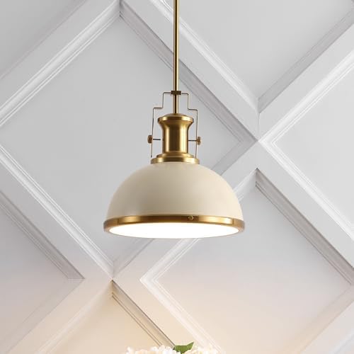 JONATHAN Y Homer Industrial Dome Pendant 13", Almond/Brass Gold - Image 2