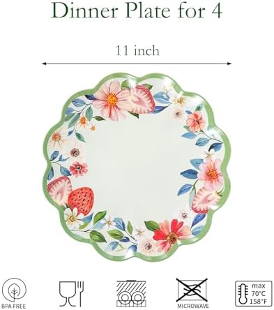 Melamine Dinner Plates Set of 4, 11-Inch Strawberry Plates - Image 2
