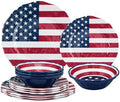 UPware 12 Piece American Flag Melamine Dinnerware Sets, Outdoor Dishes Set, Plates and Bowls Sets, Fourth of July Decorations, Service for 4, Patriotic Color by UPware
