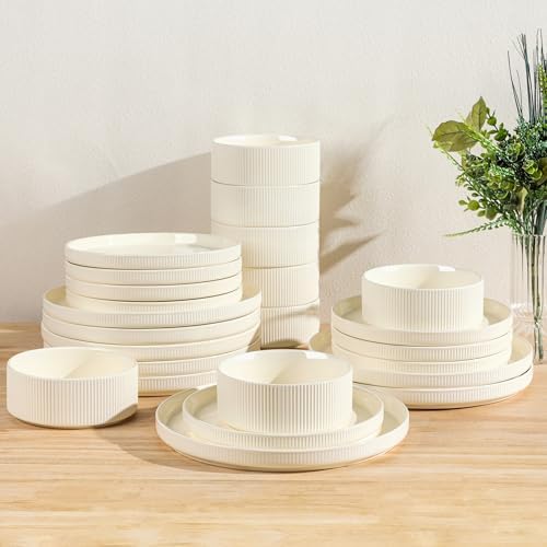 TheTerra Ceramic Dinnerware Set for 8, 24-Piece Plates and Bowls Set by TheTerra