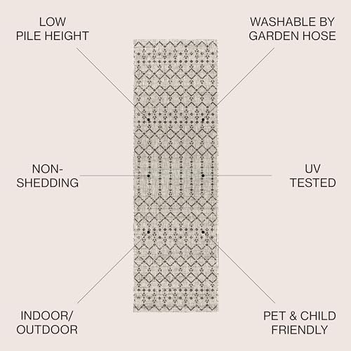JONATHAN Y Moroccan Geometric Indoor Outdoor Runner Rug 2X10 Light Gray/Black, Ourika Textured Weave for Backyard, Patio, Porch, Easy-Cleaning, High Traffic Pet-Friendly, Non-Shedding SMB108E-210 - Image 2