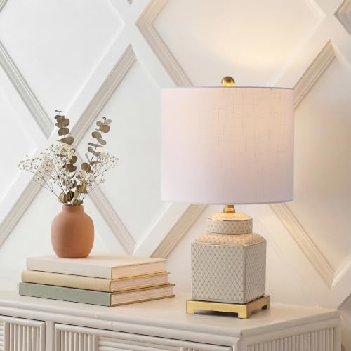 JONATHAN Y Cleo 21.5" Yellow & White Ceramic Table Lamp with Brass Base - Image 2