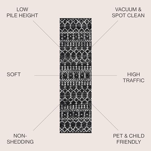 JONATHAN Y Boho Vintage Diamond Black/Ivory Runner Rug 2X14 ft, Moroccan Hype for Living Room, Bedroom, Kitchen, Office, Easy-Cleaning, High Traffic, Pet-Friendly, Non-Shedding (MOH101D-214) - Image 2