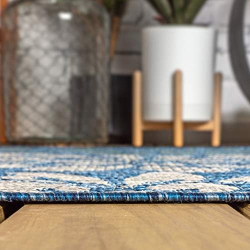 JONATHAN Y Floral Textured Weave Indoor Outdoor Octagon Area Rug 8 Ft Navy/Aqua, Zinnia Modern for Backyard, Patio, Porch, Easy-Cleaning, High Traffic, Pet-Friendly, Non-Shedding (SMB110C-8TGN) - Image 6