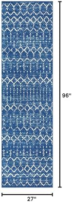 JONATHAN Y Boho Vintage Diamond Blue/White Runner Rug 2X8 ft, Moroccan Hype for Living Room, Bedroom, Kitchen, Office, Easy-Cleaning, High Traffic, Pet-Friendly, Non-Shedding (MOH101A-28) - Image 2