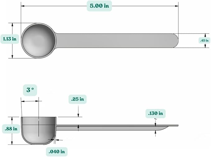 2 Teaspoon (2/3 Tablespoon | 10 mL) Long Handle Rounded Scoop for Measuring Coffee, Pet Food, Grains, Protein, Spices and Other Dry Goods (Pack of 5)