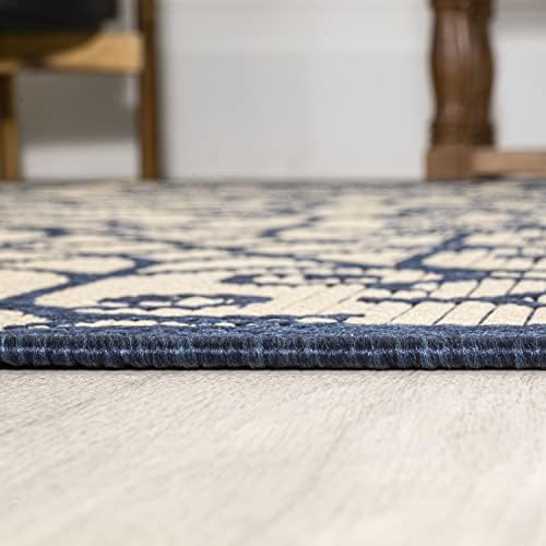 JONATHAN Y Vintage Filigree Indoor Outdoor Area Rug 8X10 Navy/Beige, Madrid Textured Weave for Backyard, Patio, Porch, Easy-Cleaning, High Traffic, Pet-Friendly, Non-Shedding (SMB107G-8) - Image 6