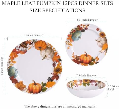 12‑Piece Autumn Dinnerware Sets, Melamine Plates & Bowls Sets of 4 - Image 2