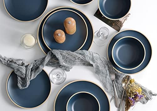 Melamine Dinnerware Sets for 4, Plates and Bowls Sets 12 Pcs, Melamine Plates, Nautical Dinnerware Sets, Modern Style,Dishwasher Safe, BPA Free, Suitable Indoor and Outdoor Use (Deep Blue) - Image 5