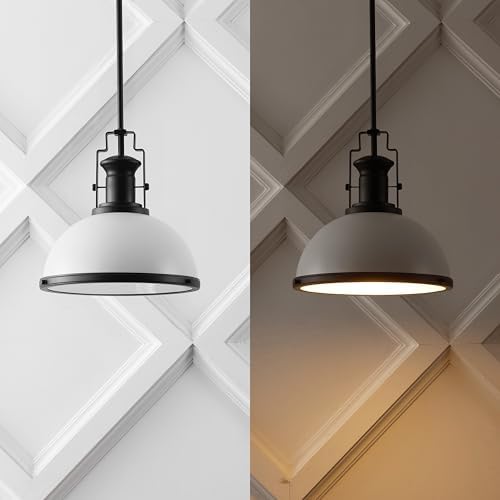 JONATHAN Y Homer Industrial Dome Pendant 13", White/Matte Black - Image 6