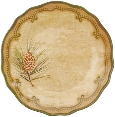 UP 12 Piece Woodland Pinecone Melamine Dinnerware Sets, Outdoor Dishes Set, Plates and Bowls Sets, Service for 4, Dark Green - Image 6