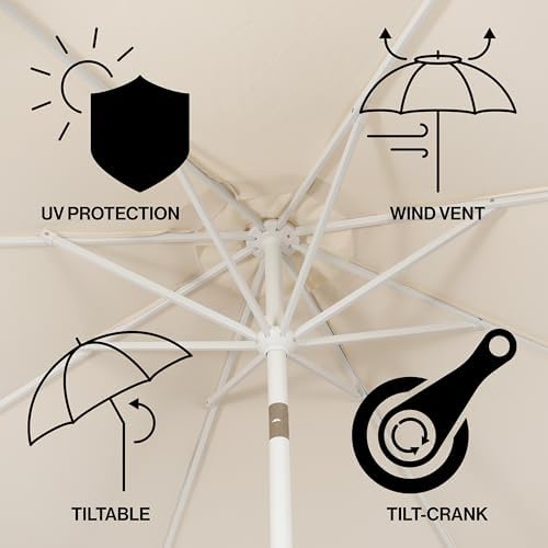 JONATHAN Y Tracy 9' Scalloped Market Patio Umbrella, Cream/White - Image 3