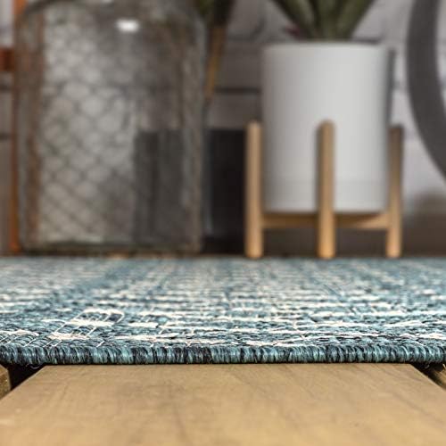 JONATHAN Y Moroccan Geometric Indoor Outdoor Round Area Rug 8 Ft Teal/Gray, Ourika Textured Weave for Backyard, Patio, Porch, Easy-Cleaning, High Traffic, Pet-Friendly, Non-Shedding (SMB108C-8R) - Image 6