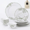 222 Fifth 12-Piece Porcelain Dinnerware Set for 4, Elegant Floral Plates and Bowls Sets-White/Green Ceramic Dishes, Chip Resistant Kitchen & Dining Dish Set, Microwave & Dishwasher Safe, Hudson Valley by 222Fifth