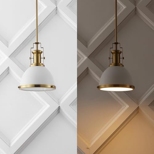 JONATHAN Y Homer Industrial Dome Pendant 10", White/Brass Gold - Image 6