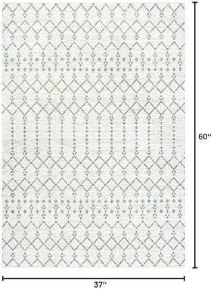 JONATHAN Y Moroccan Geometric Indoor Outdoor Area Rug 3X5 Green/Ivory, Ourika Textured Weave for Backyard, Patio, Porch, Easy-Cleaning, High Traffic, Pet-Friendly, Non-Shedding (SMB108R-3) - Image 2