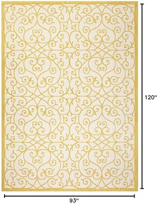 JONATHAN Y Vintage Filigree Indoor Outdoor Area Rug 8X10 Cream/Yellow, Madrid Textured Weave for Backyard, Patio, Porch, Easy-Cleaning, High Traffic, Pet-Friendly, Non-Shedding (SMB107D-8) - Image 2