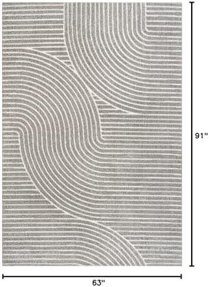 JONATHAN Y Hallie High-Low Curve Gray/Ivory Indoor/Outdoor Area Rug, 5x8, Minimalist, Pet Friendly, Non-Shedding, Stain Resistant, Hose-Washable for Backyard, Patio, Porch (SCN100A-5) - Image 2