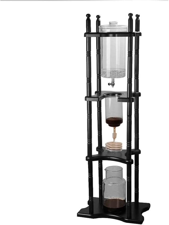 2500ml Cold Brew Coffee Maker, Large Capacity Ice Dripper Coffee Maker, Glass Dutch Coffee Dripper Ice Drip Coffee Tower With Stable Base, Portable Household With Pine Wood amd Handmade Glass