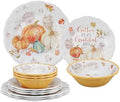 UP 12 Piece Pumpkin Season Melamine Dinnerware Sets, Outdoor Dishes Set, Plates and Bowls Sets, Autumn Thanksgiving Decorations, Service for 4, Orange by UPware