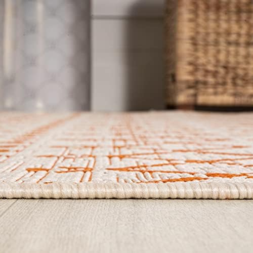 JONATHAN Y Moroccan Geometric Indoor Outdoor Runner Rug 2X10 Cream/Orange, Ourika Textured Weave for Backyard, Patio, Porch, Easy-Cleaning, High Traffic, Pet-Friendly, Non-Shedding (SMB108O-210) - Image 4