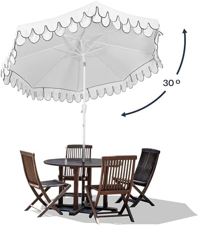 JONATHAN Y Tracy 9' Scalloped Market Patio Umbrella, White - Image 5