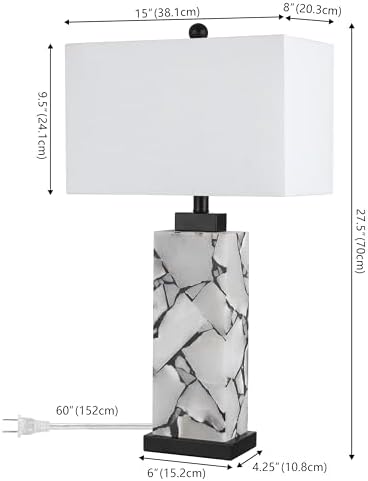 JONATHAN Y Elizabeth Alabaster Nightlight Lamp 27.5", White/Black - Image 3