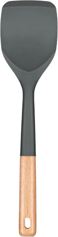 Nonstick Silicone Spatula, Non Scratch Flexible Edge for Pans, Slip Resistant comfortable Wooden Handle, Heat Resistant BPA-Free Kitchen Spatulas for Cooking, 13.2 Inch, Grey