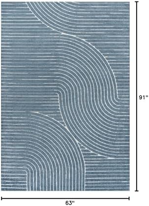 JONATHAN Y Hallie High-Low Curve Dark Blue/Cream 5x8 Indoor/Outdoor Area Rug, Minimalist Geometric, Pet Friendly, for Patio, Backyard, Living Room, Bedroom, Office, Hose-Washable (SCN100C-5) - Image 2