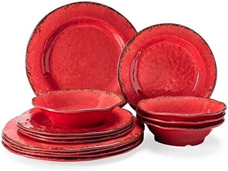LEHAHA Melamine Dinnerware Sets for 4, 12Pcs Farmhouse Plates and bowls Set by LEHAHA